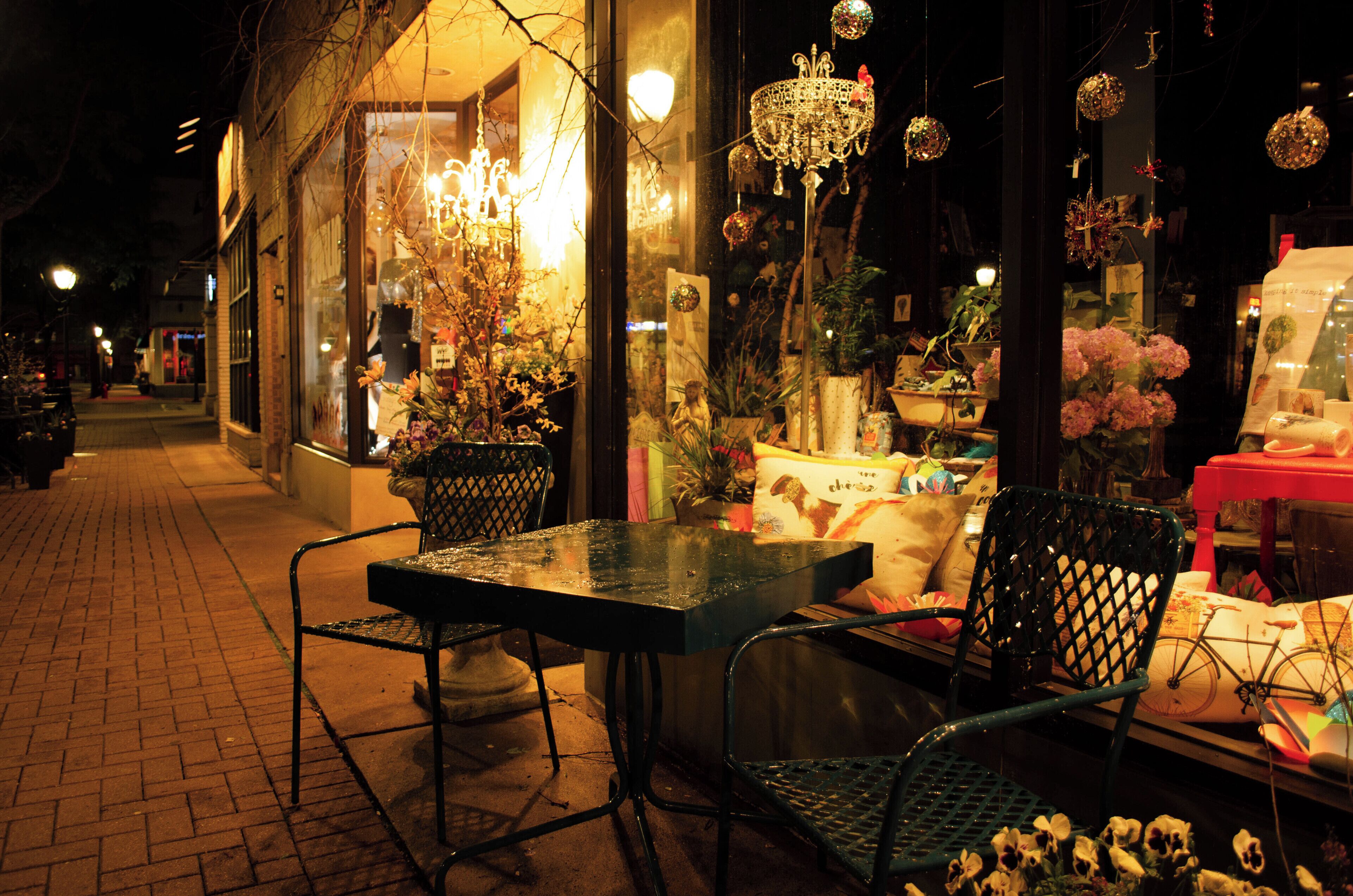 A nightshot a shop in Arlington heights downtown