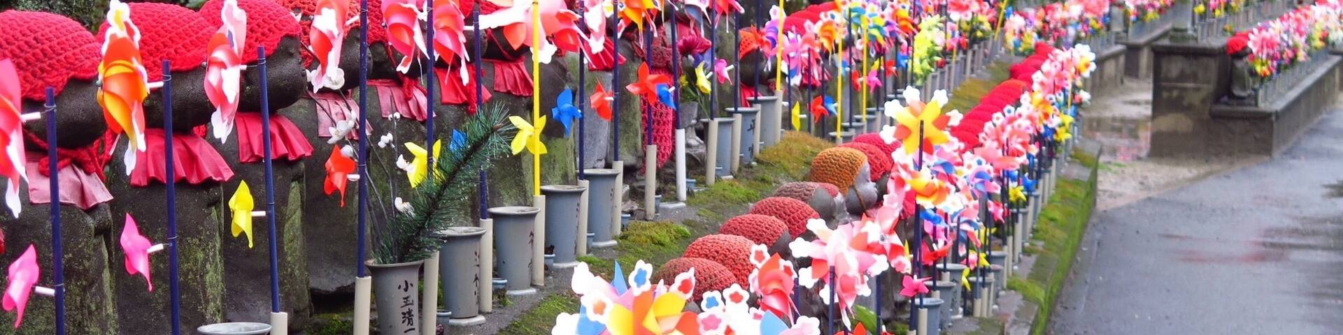 Zojo-Ji children's statues. This little temple is easily found because it's right beside Tokyo Tower.