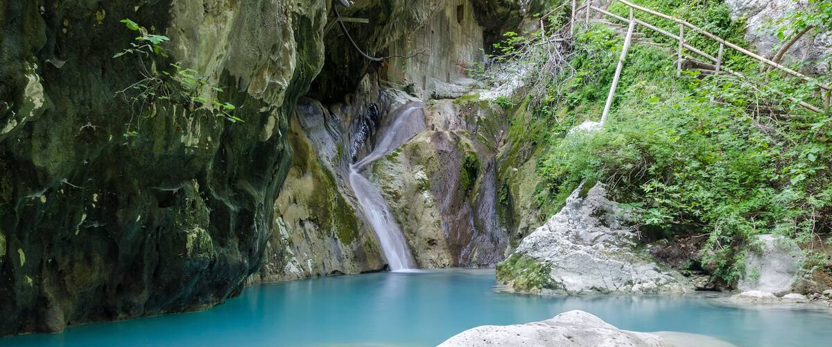Nidri waterfalls on Lefkada island in Greece
