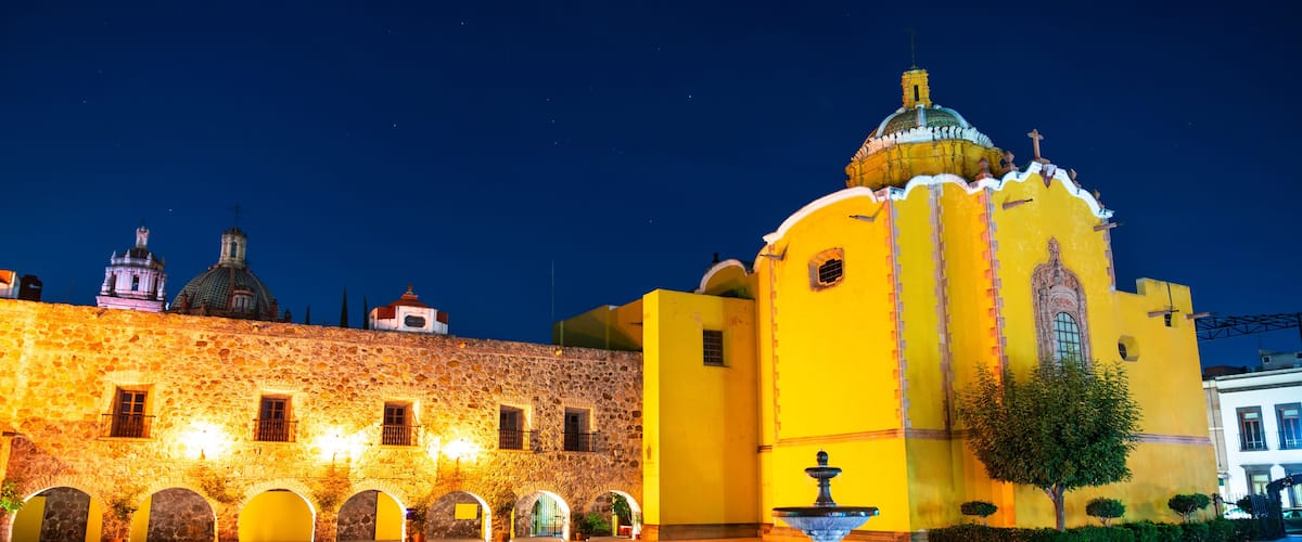 Plaza Aranzazu at night in San Luis Potosi in Mexico