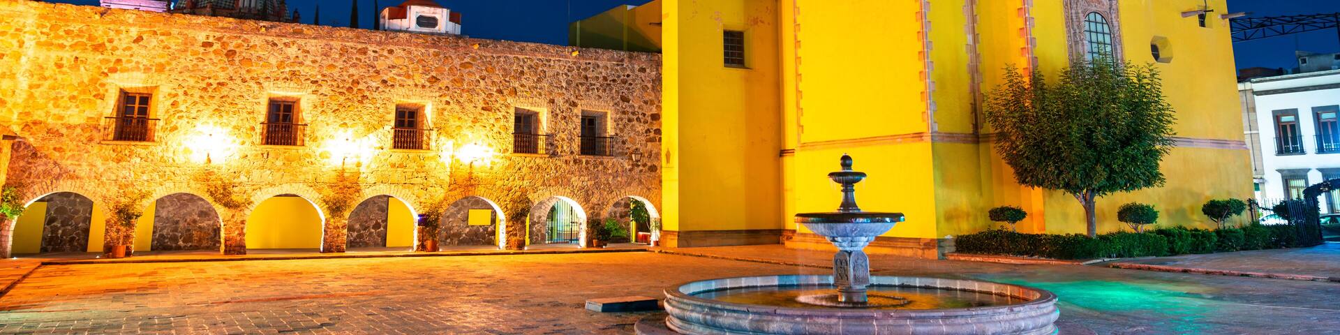 Plaza Aranzazu at night in San Luis Potosi in Mexico