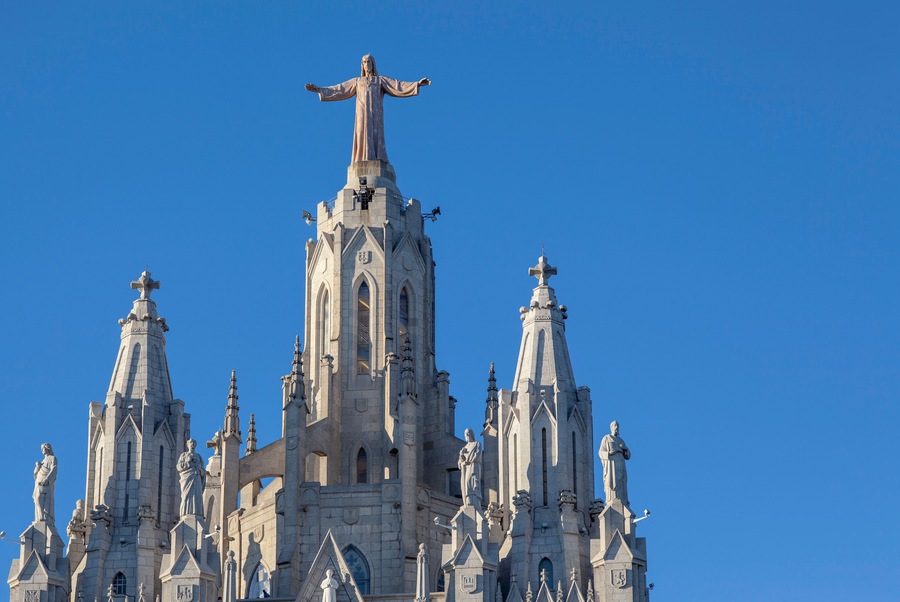 Architecture, religious building, Temple of Sagrat Cor by Enric Sagnier i Villavecchia. Tibidabo- Parc de Collserola. Barcelona.