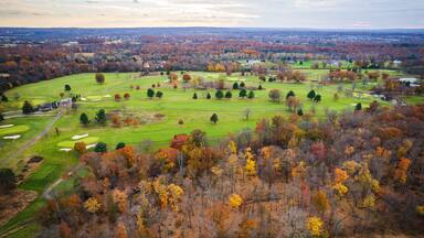 Aerial Drone of Somerset County Park in the Autumn Foliage