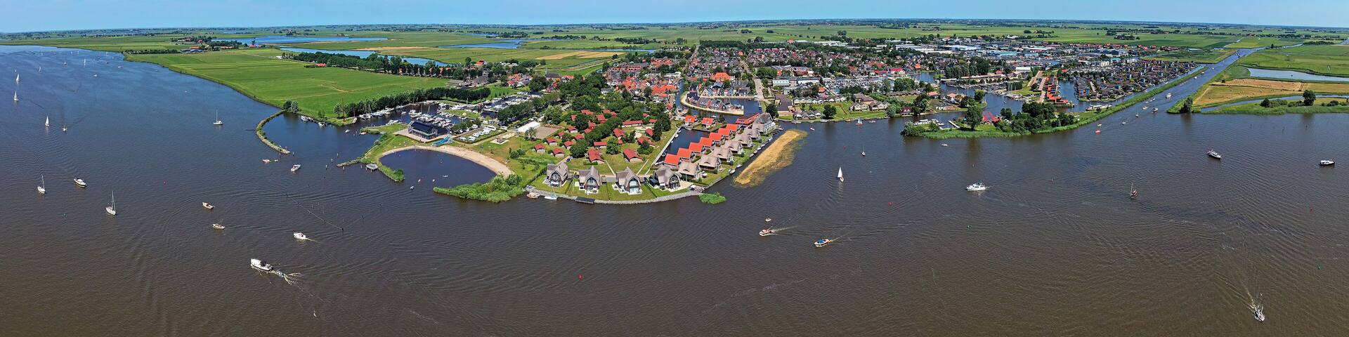 Aerial panorama from the village Heeg in Friesland the Netherlands