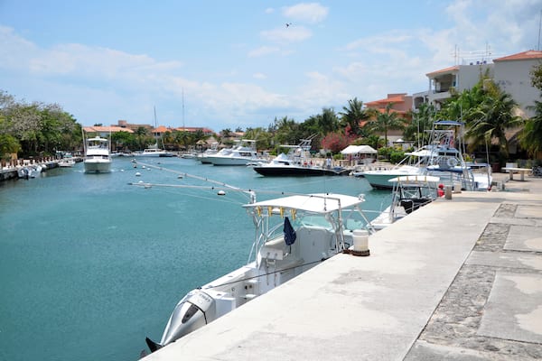Fishing and pleasure boats at the Puerto Aventuras marina, Yucatan Peninsula, Mexico