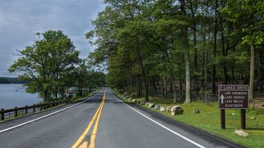The main road in Harriman state park, New York, USA