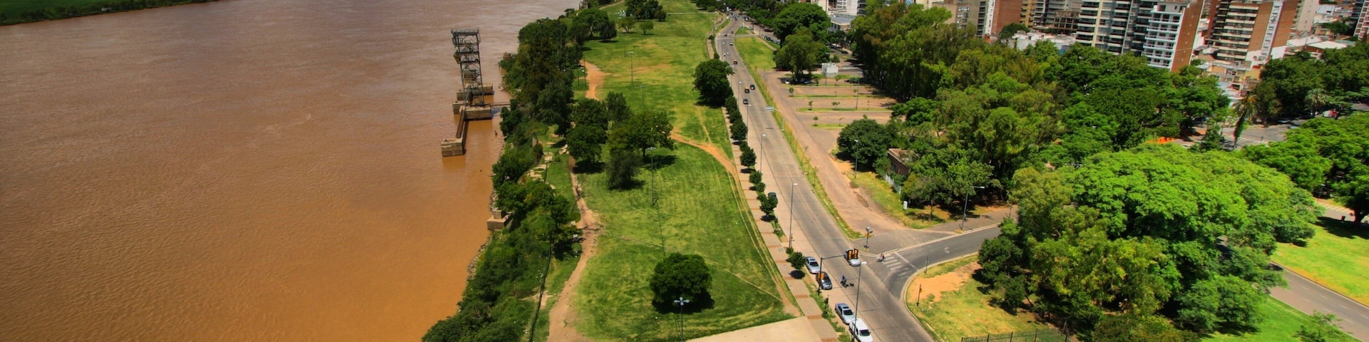 Santa Fe showing a river or creek and a city