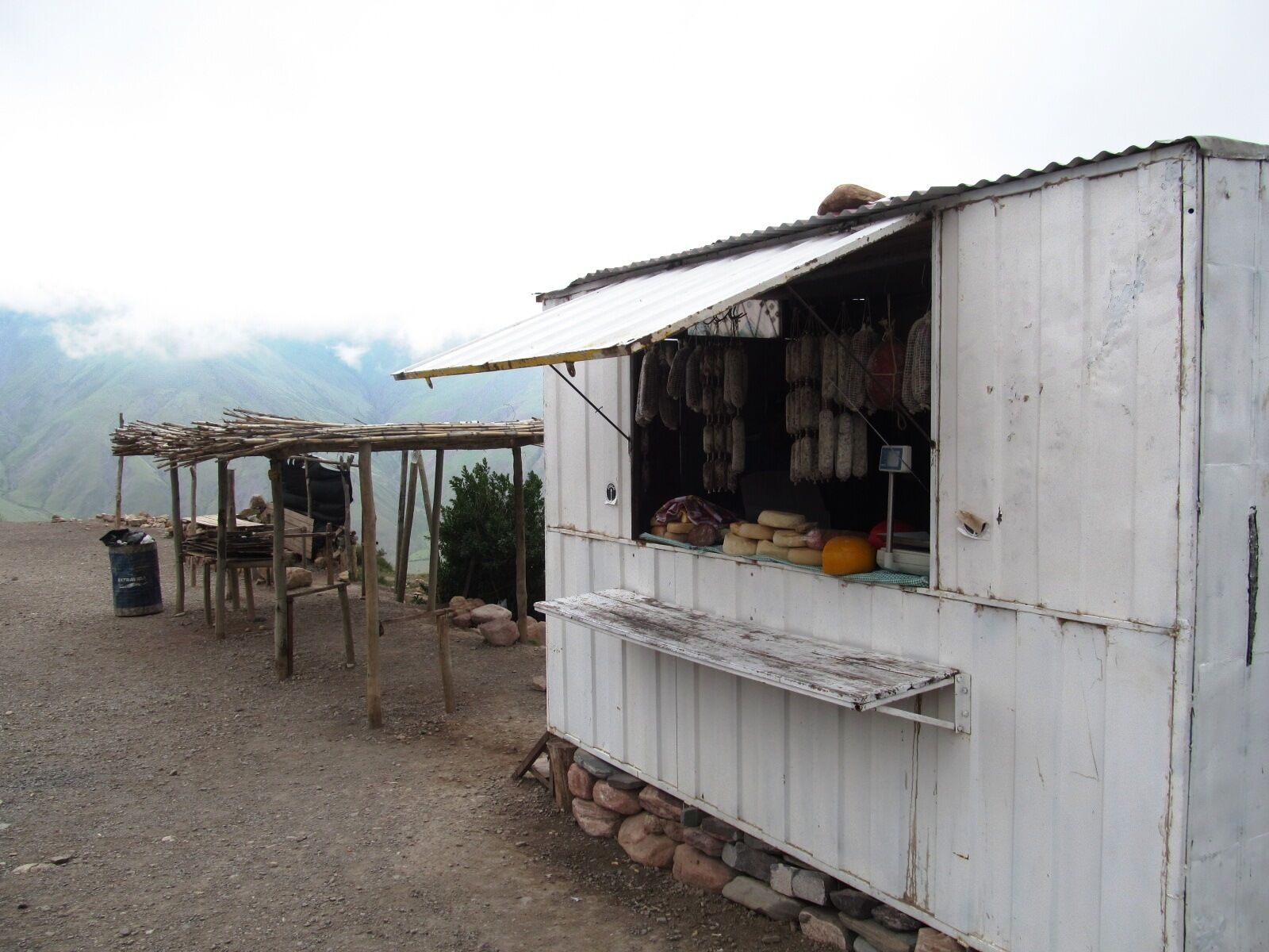 Local vendor sells his regional cheese and salami, at 3348 metres over sea level!