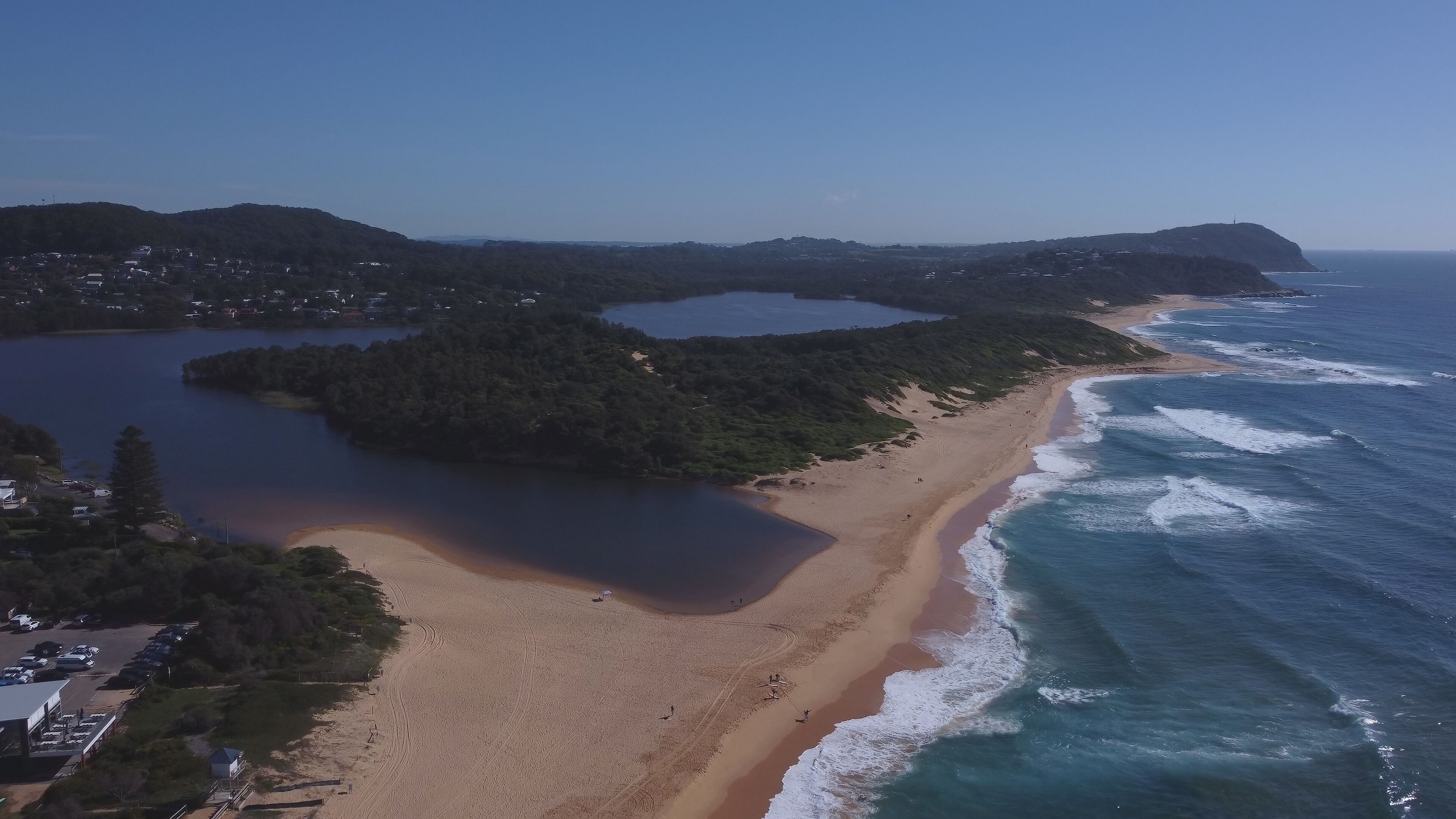 aerial shot of wamberal lagoon near terrigal