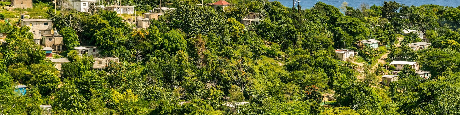 Mountain landscape and ocean view from the north coast in Jamaica