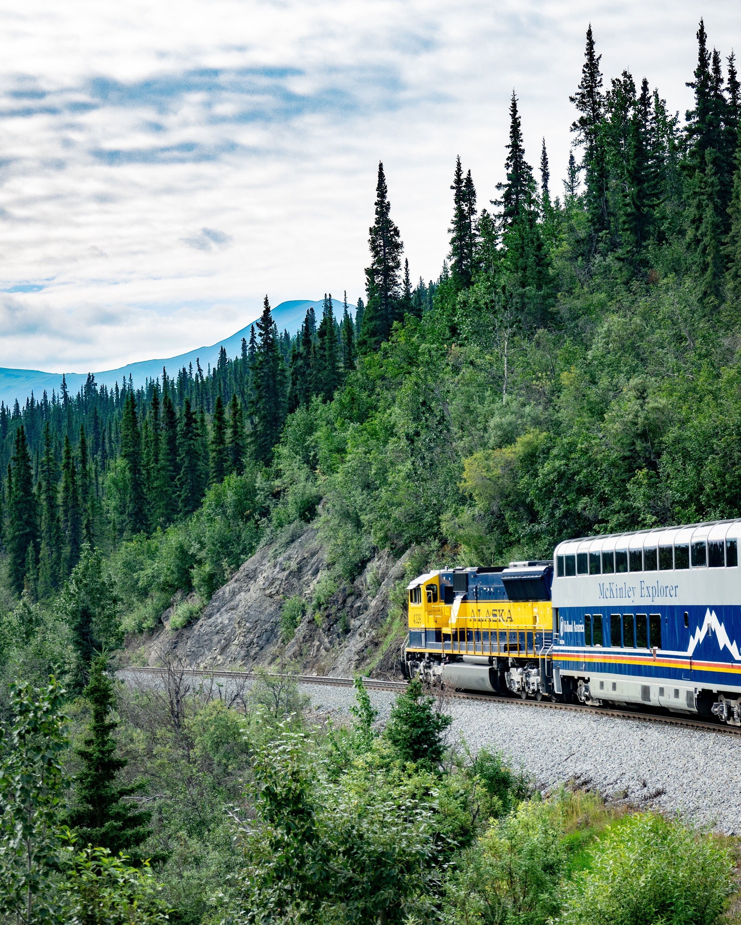 Leaving Denali Park Depot, heading back to Anchorage on the Alaska Railroad.  #train