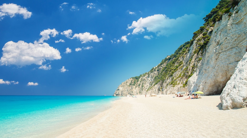 Egremni beach, Lefkada island, Greece. Large and long beach with turquoise water on the island of Lefkada in Greece