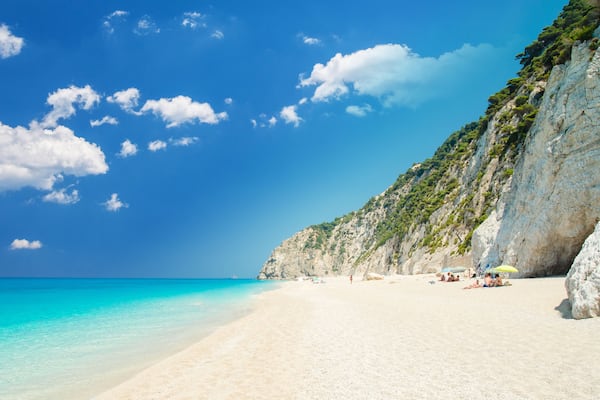 Egremni beach, Lefkada island, Greece. Large and long beach with turquoise water on the island of Lefkada in Greece
