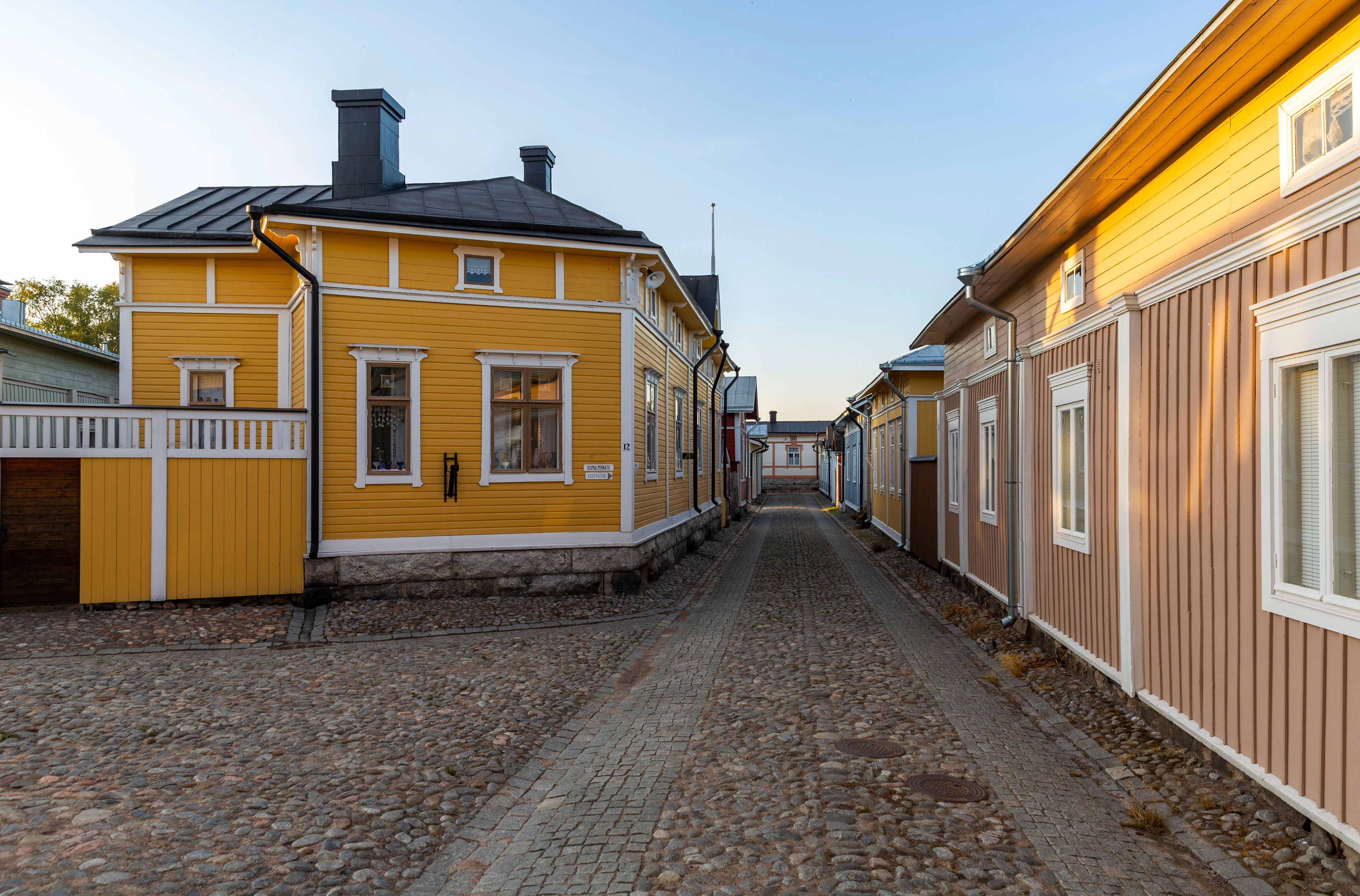 Well-preserved houses in the wooden city centre of the town of Rauma, Finland