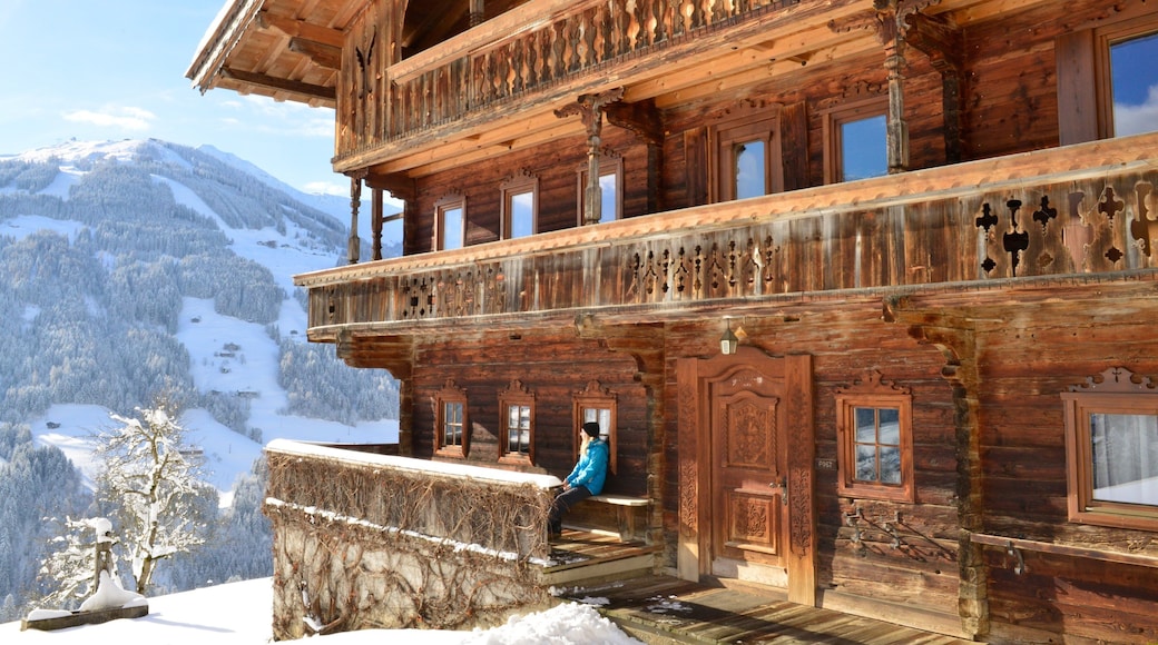 Alpbach which includes a small town or village and snow