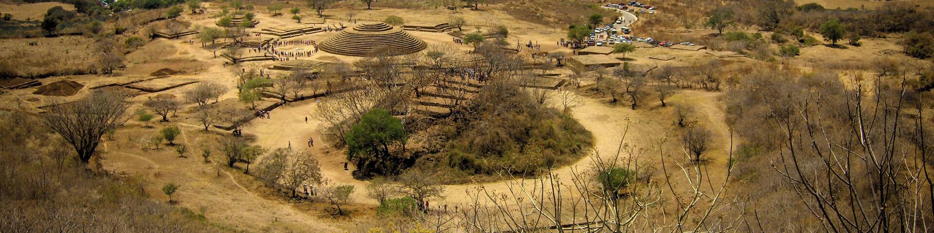The ancient ruins of Guachimontones are among the most bizarre pyramids in the World. With round shapes and a build in a mountain anphitheater (from which the picture was taken), little is known about this civilization and its rounded structures #GreatOutdoors.