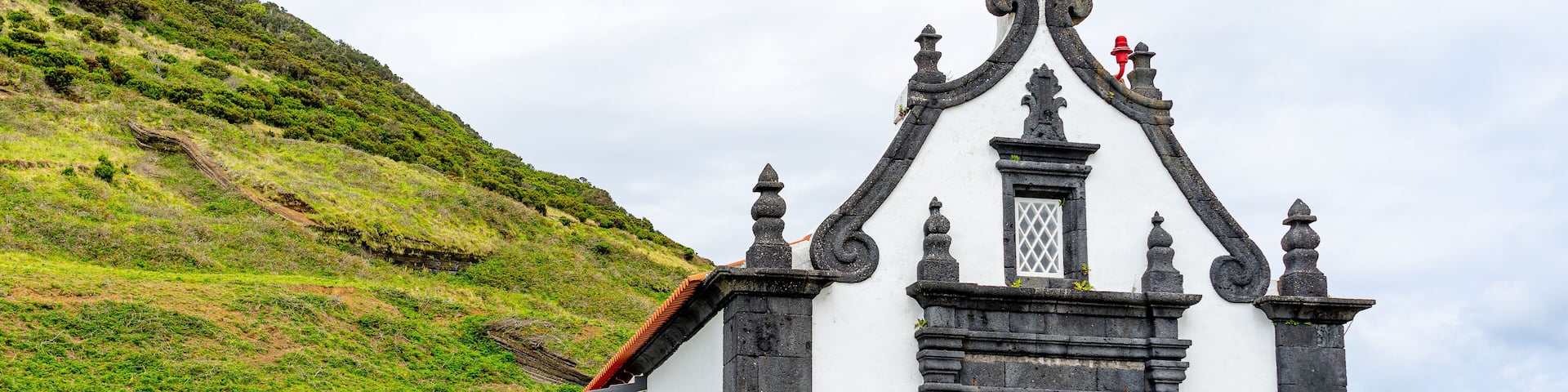Front facade of the hermitage of Nossa Senhora do Pilar or Livramento in Velas. São Jorge Island-Azores-Portugal.