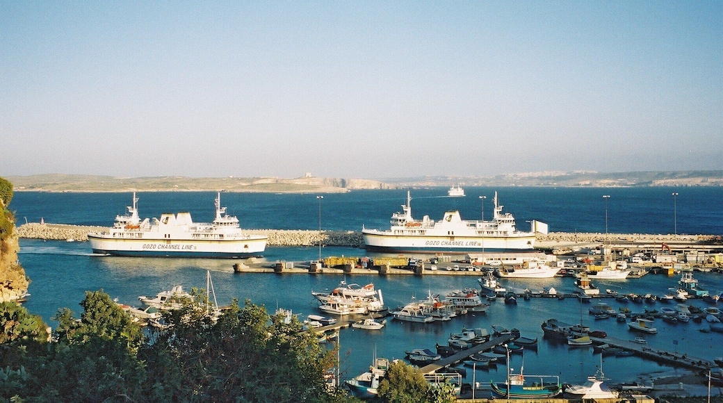 View from the Grand Hotel, Mgarr across the harbour to Comino and Malta