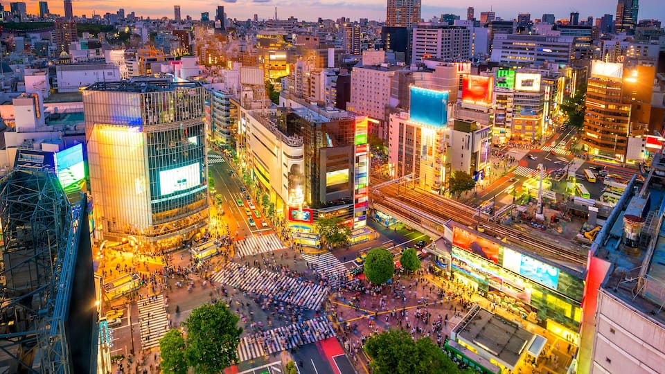 Shibuya Crossing from top view in Tokyo