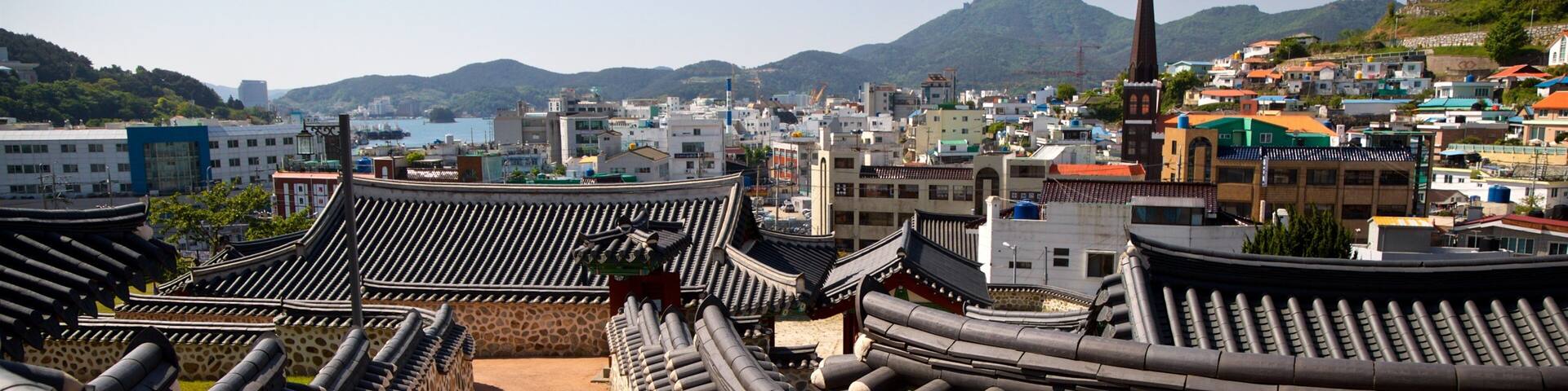 Tongyeong which includes landscape views, heritage elements and a small town or village