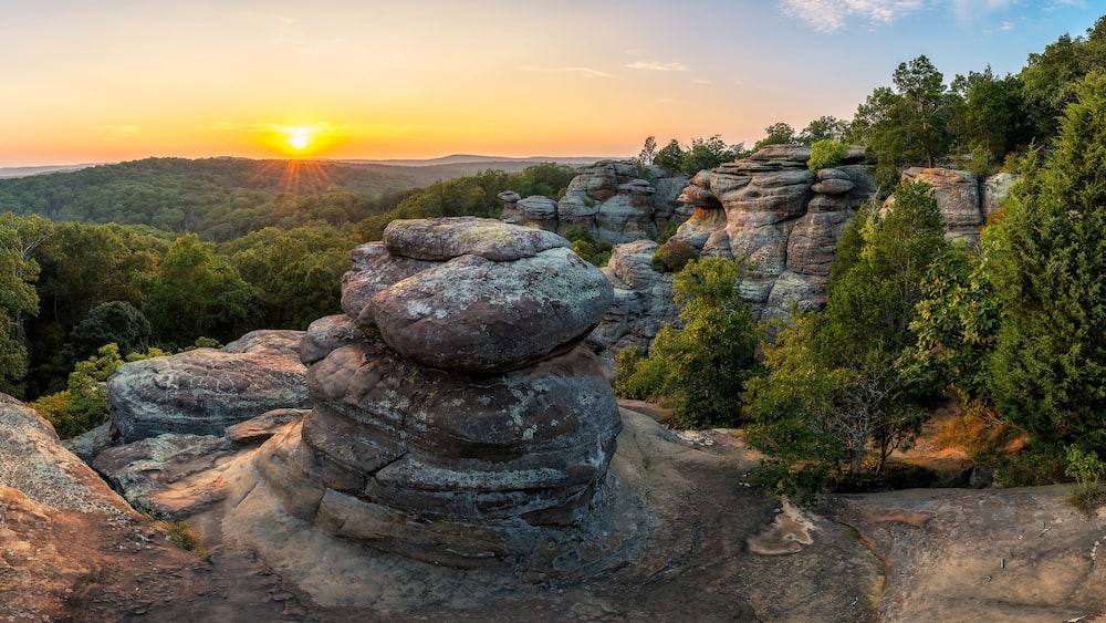 Rock formations and summer sunset, Garden of the God's, Southern Illinois