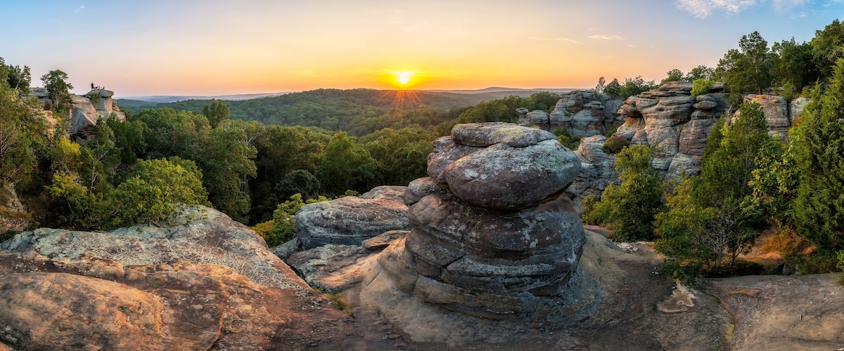Rock formations and summer sunset, Garden of the God's, Southern Illinois