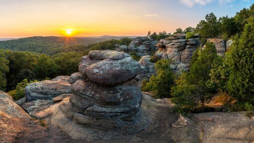 Rock formations and summer sunset, Garden of the God's, Southern Illinois