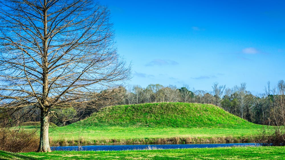 Indian mound at Moundville Archaeological Park in Moundville Alabama
