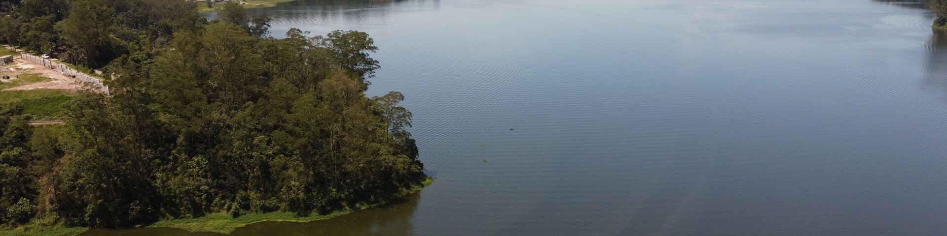 Aerial drone footage of ribeirão pires dam in brazil