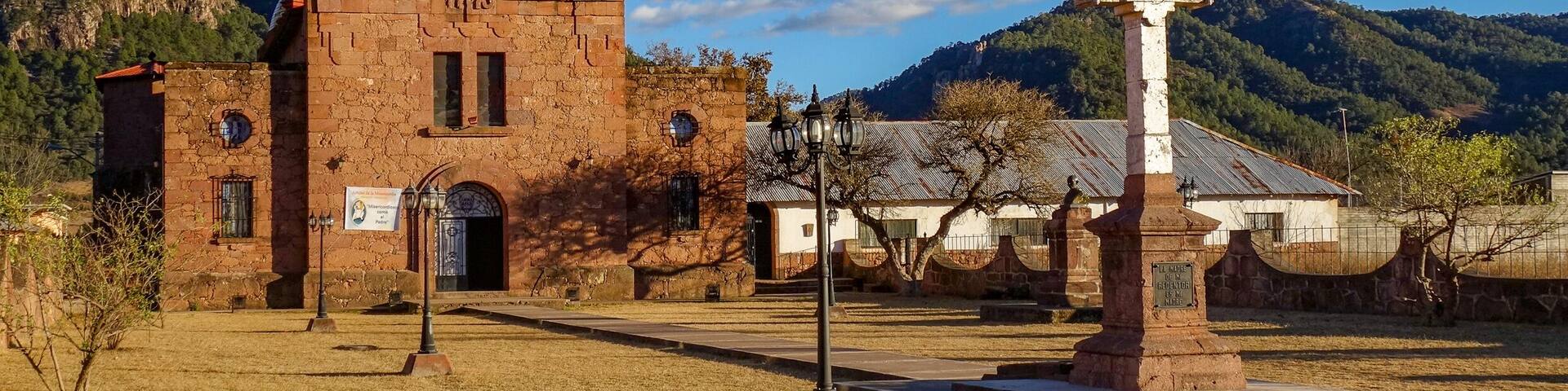 View of the San Francisco Javier de Cerocahui catholic church in the small town of Cerocahui in the Copper Canyon (Barrancas del Cobre) in Chihuahua state, Mexico