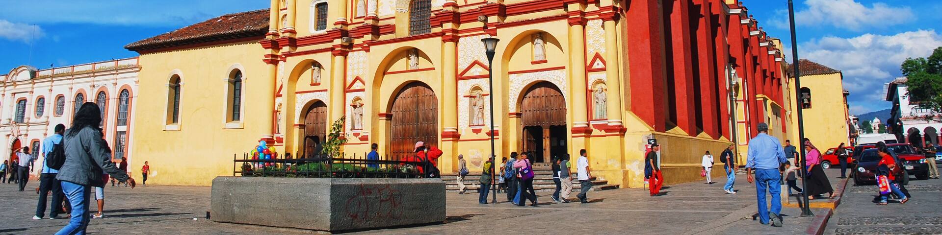 Main square in San Cristobal, Mexico with Cathedral