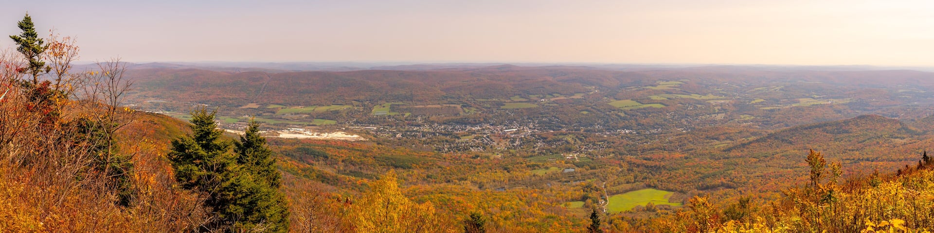A panorama of western Massachusetts from the top of Mount Greylock