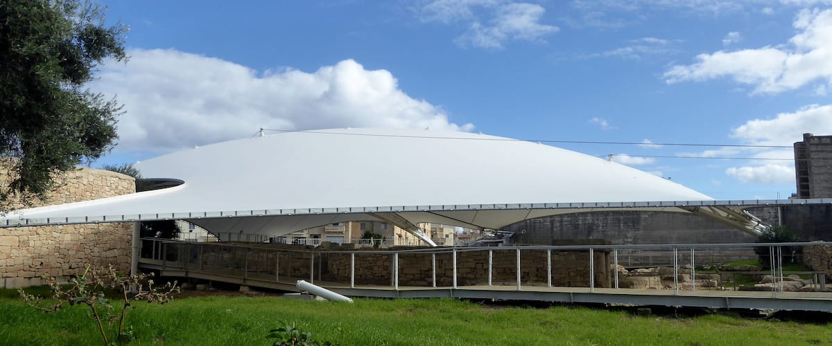 The protective tent covering the Tarxien Temples in Malta.