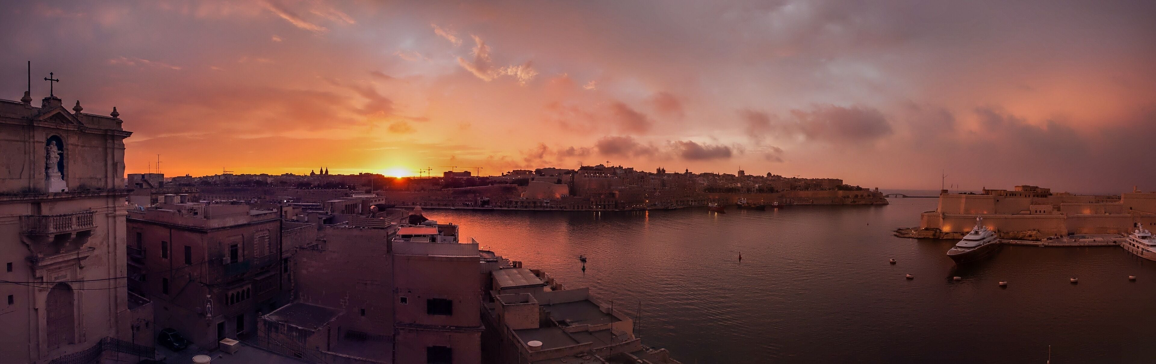 Panoramic view at sunset from Senglea towards Valetta, Capital of Malta. June 2016