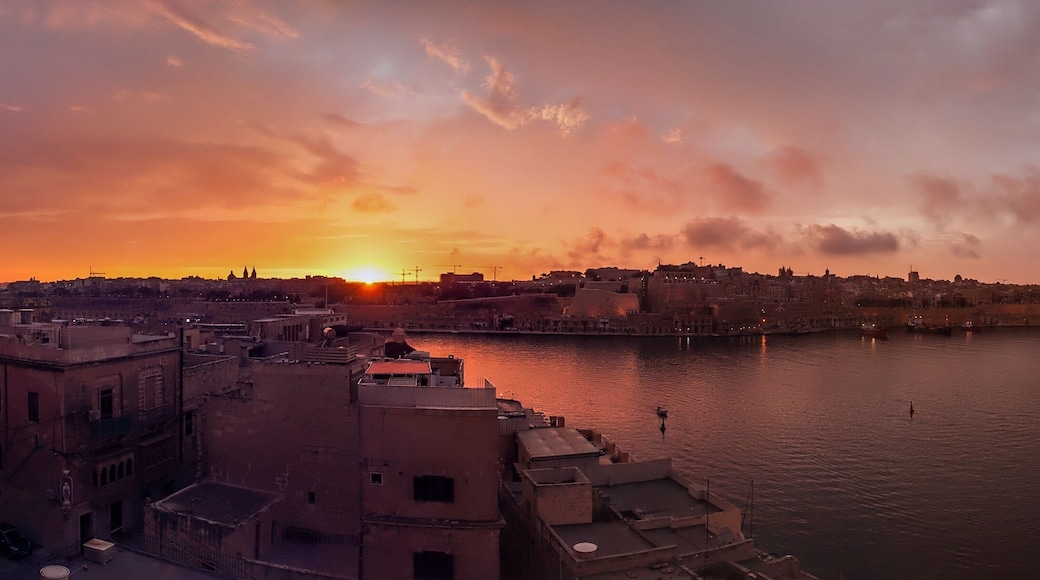 Panoramic view at sunset from Senglea towards Valetta, Capital of Malta. June 2016