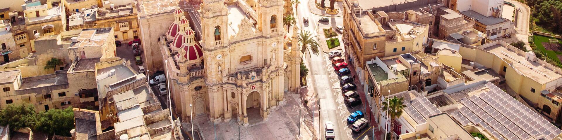 Zabbar church parish dome Malta, aerial top view