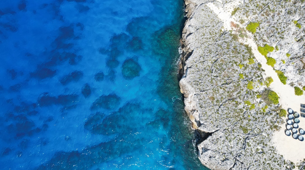 Aerial view of Bodden Town Pedro St James Savannah with iron shore community pristine blue turquoise water of the Caribbean sea ocean, Grand Cayman, Cayman Islands