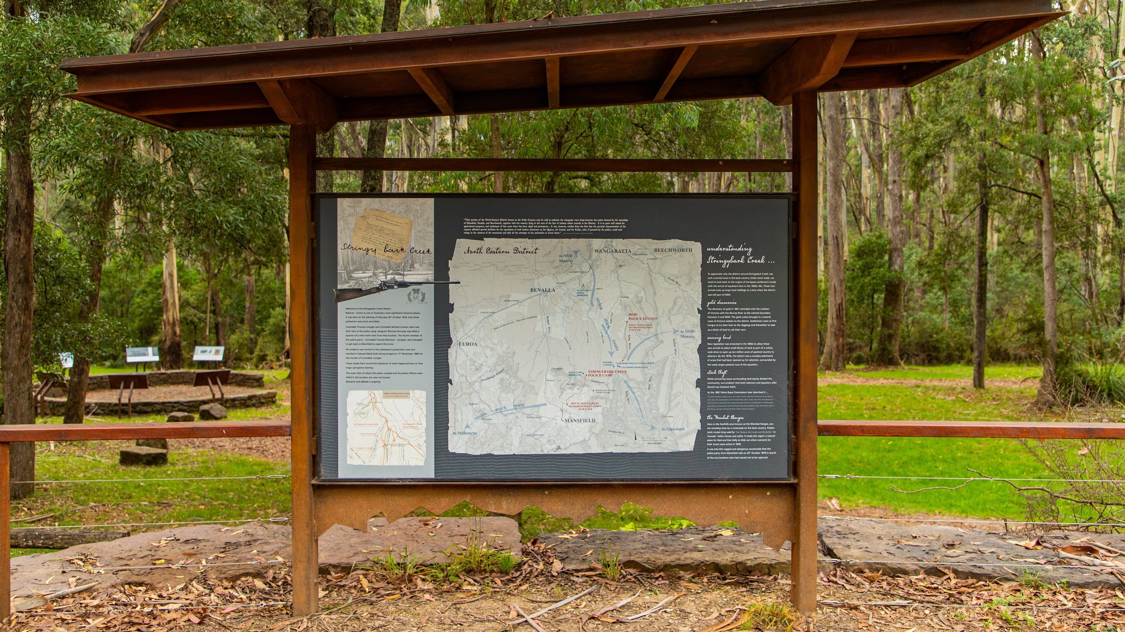 Stringybark Reserve showing signage and a garden