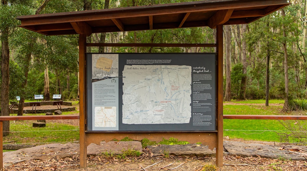 Stringybark Reserve showing signage and a garden