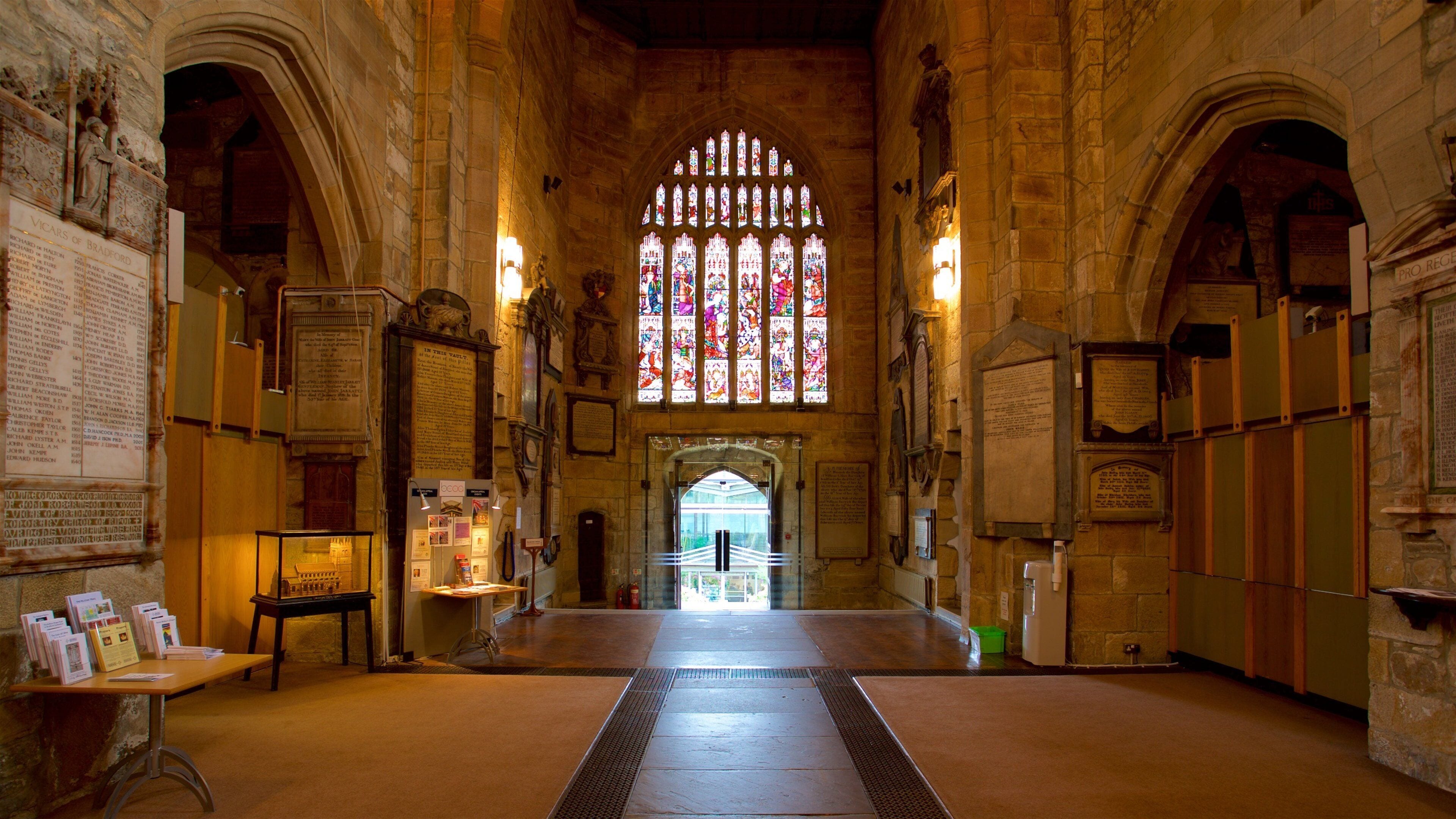 Bradford Cathedral showing interior views, a church or cathedral and heritage elements