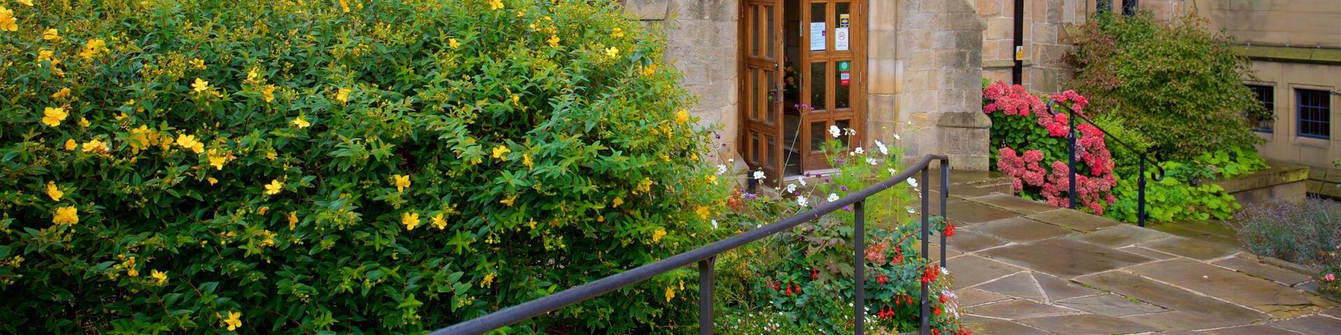 Bradford Cathedral featuring wildflowers and heritage elements