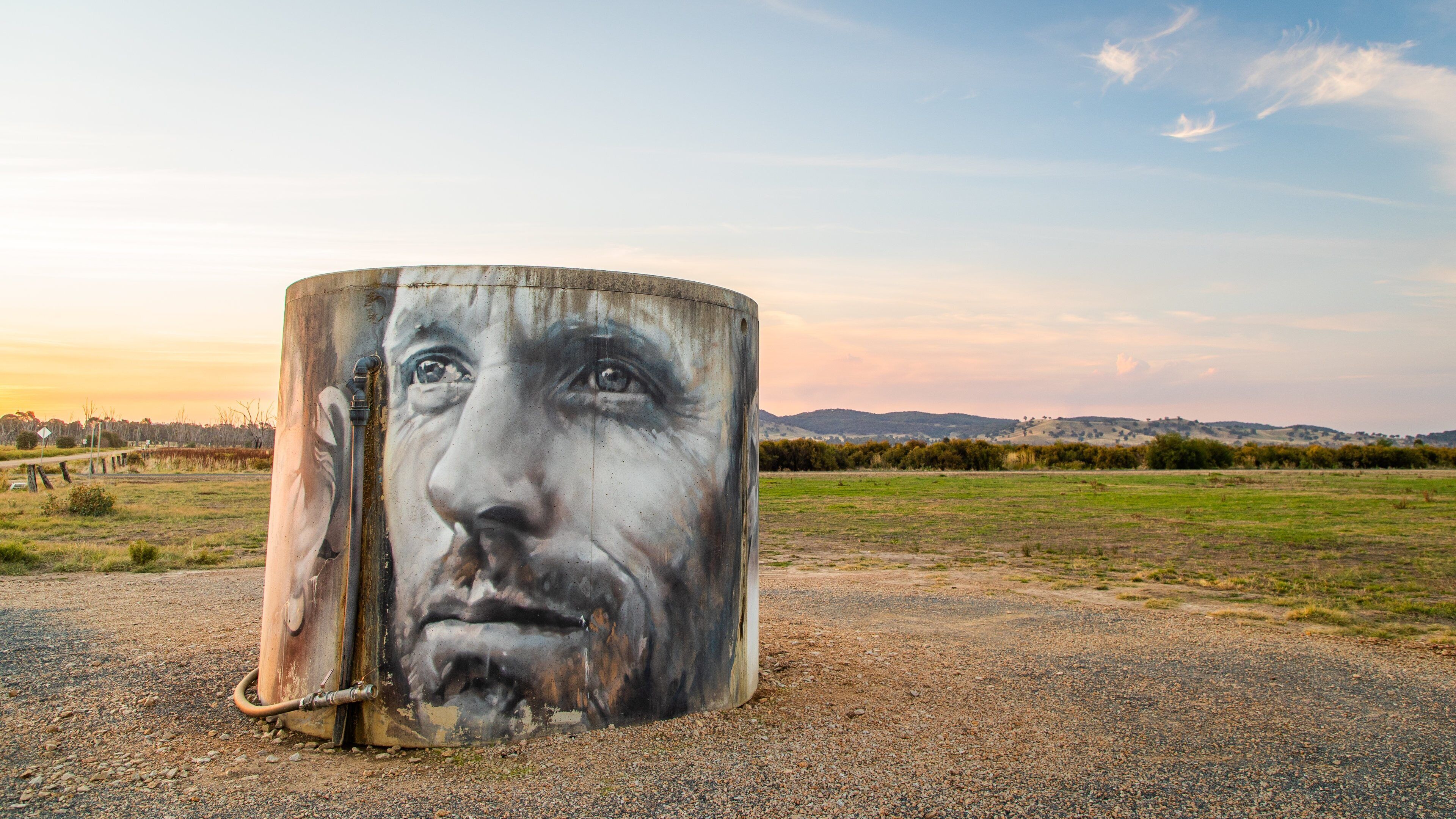 Winton Wetlands featuring a sunset, outdoor art and tranquil scenes