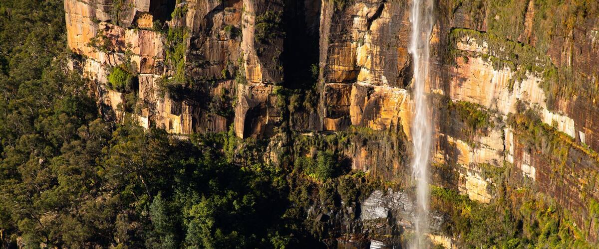 Bridal Veil Falls Nature Reserve which includes a waterfall and a gorge or canyon