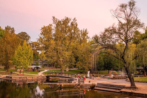 Centenary Park Streamside Reserve featuring a park, a pond and a sunset