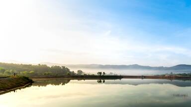 Sunrise view at Ban Na Thong Suk Reservoir, Songkhla, Thailand (Panarama)