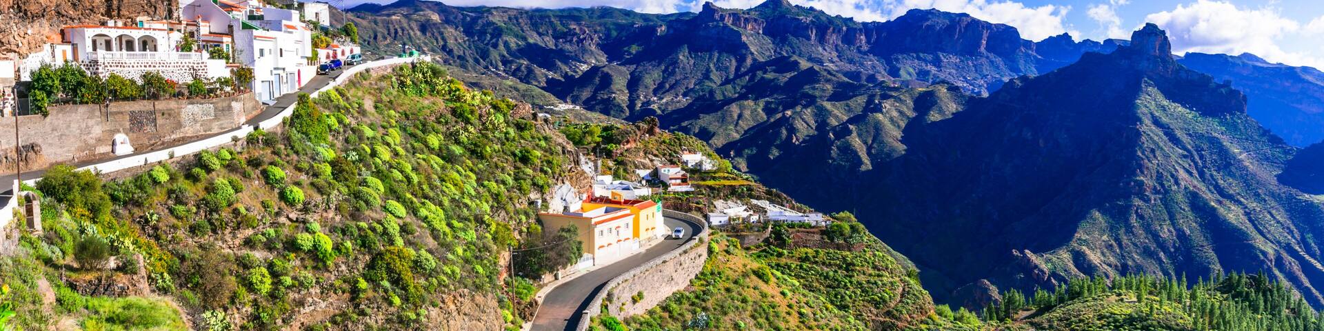 Artenara Village Panorama: Highest Mountain Settlement in Gran Canaria, Scenic Volcanic Landscape with Roque Nublo & Bentaiga, Traditional Cave Houses Canary Islands Spain, Ultra High Resolution 10K