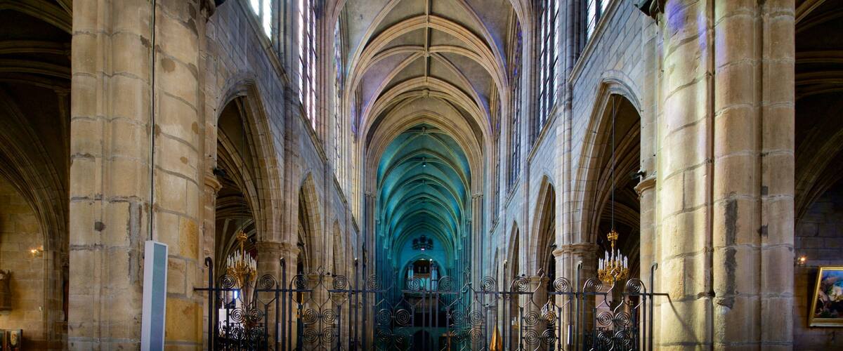 Moulins Cathedral featuring interior views, a church or cathedral and heritage elements