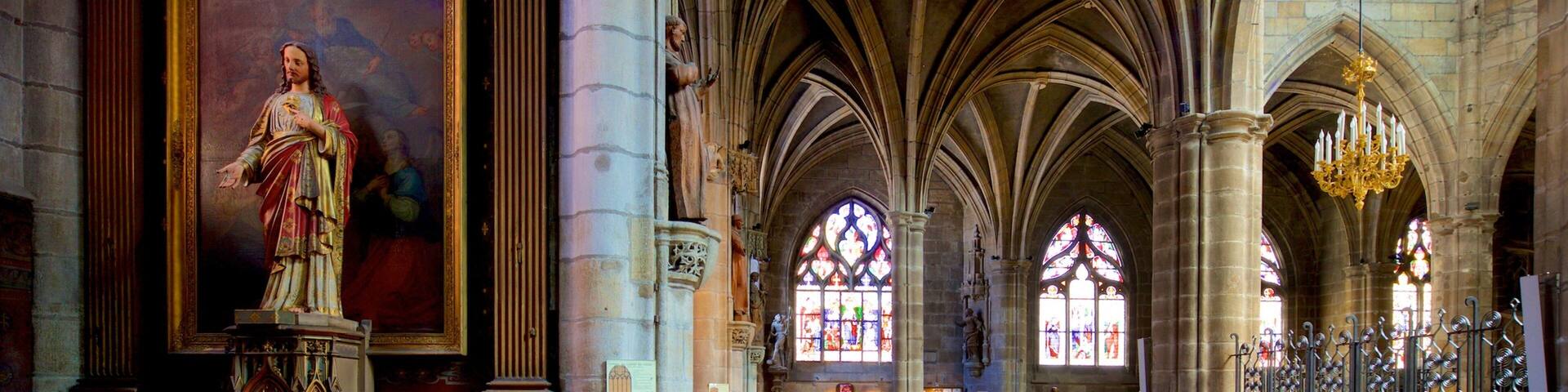 Moulins Cathedral featuring a church or cathedral, interior views and religious aspects