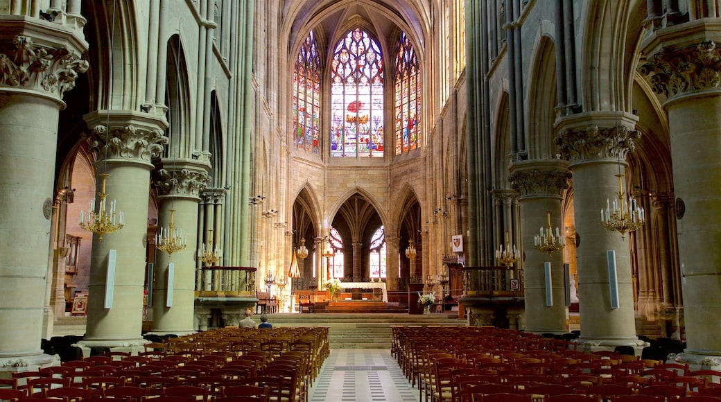 Moulins Cathedral which includes interior views, a church or cathedral and heritage elements