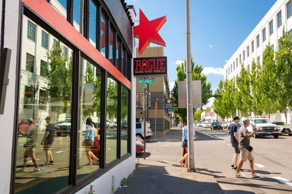 Rogue Distillery and Public House which includes signage